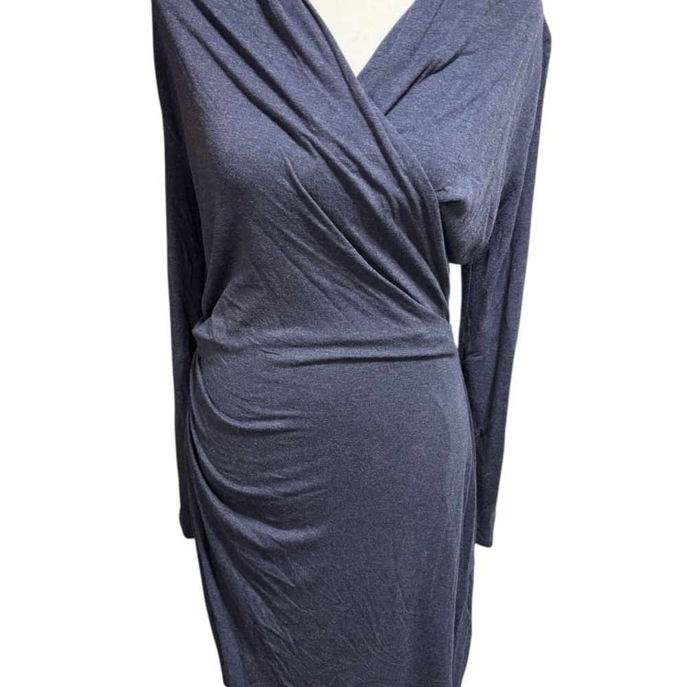 Ann Taylor Charcoal Grey Ruched Faux Wrap Dress‎ Long Sleeve V-Neck Size 6 #773 - Picture 5 of 11